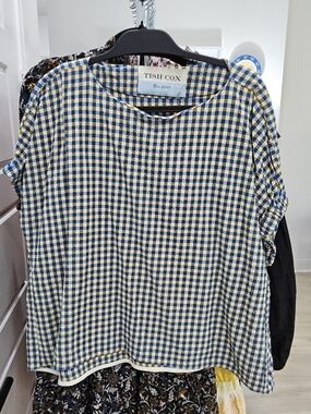 Tish Cox Blue and Cream Gingham Short Sleeve Top